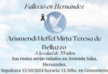 Defunción: Mirta Teresa Arismendi Heffel