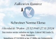 Defunción: Schreiner Norma Elena (Q.E.P.D.)